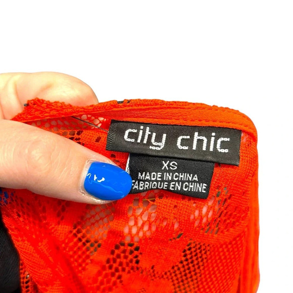 City Chic Neon Orange Open Front Lace Inset Kimono Plus Size 14 - Picture 8 of 10